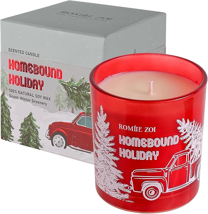 ROMIIE ZOI Christmas Scented Jar Candle - 6oz Soy Wax - Holiday Infused with Winter Greenery Aroma - with Beautiful Box Special for Decoration Gifts