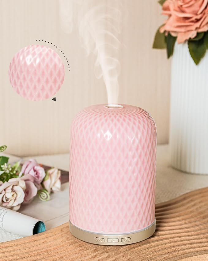 Essential Oil Diffuser - 2.4MHz Ultrasonic Ceramic Diffuser with Pulse/Continuous Mist & Night Light, Waterless Auto-Off, Silent Aromatherapy Diffuser for Home, Office, Yoga, Spa, Gifts & Home Decor.