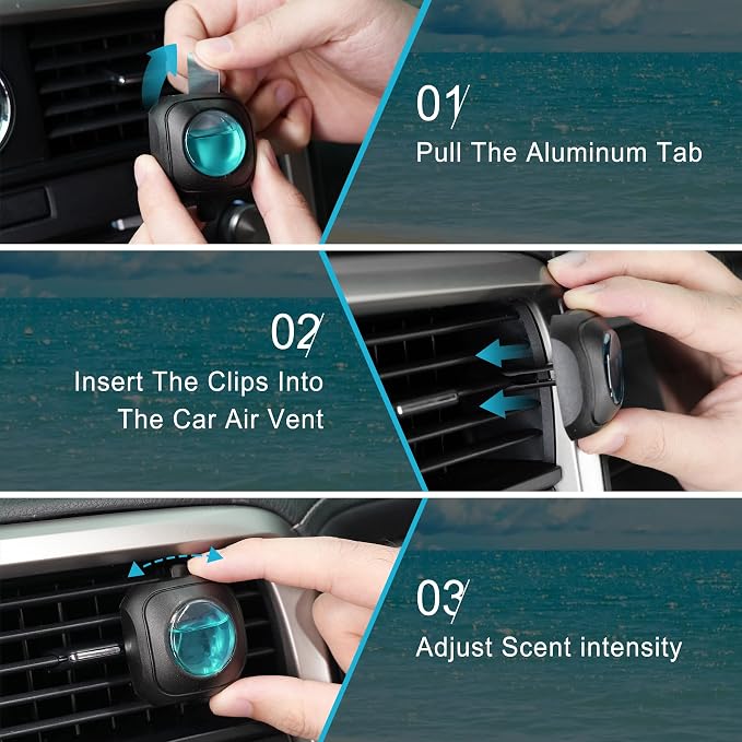 JUSTTOP Ocean Scent Car Air Freshener Clip,Provides Long Lasting Fragrance Holding for Over 120 Days,4 Vent Clips,4ml Each,Car Accessories for Men or Women(Ocean)