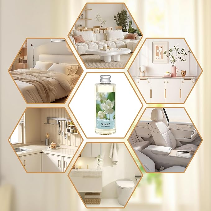 STRN Reed Diffuser Oil Refill, Jasmine Fragrance Oil for Diffuser Refill 200ml, Long-Lasting for Home, Living Room, Bedroom, Spa, 6.8 fl oz