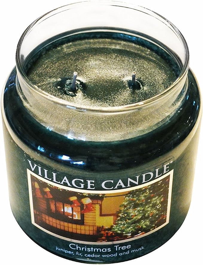 Village Candle Christmas Tree Large Glass Apothecary Jar Scented Candle, (26oz), Green