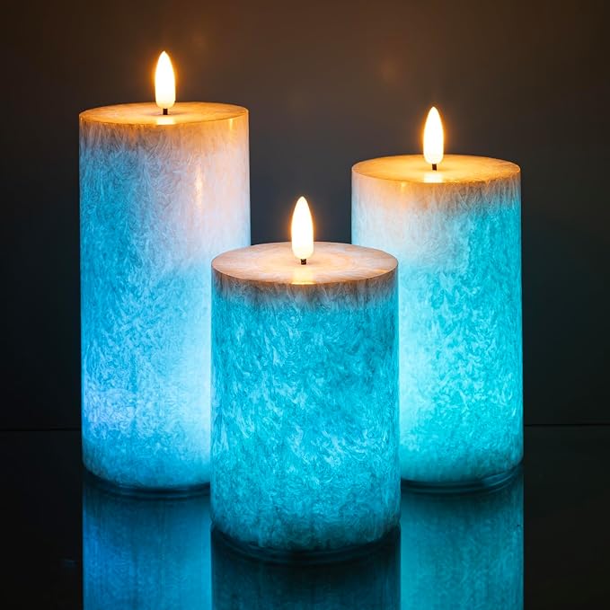 ANGELLOONG Color Changing Candles with Remote, Glass Flameless Candle for Room Decor, Set of 3 Battery Candles with Timer for Indoor Home Decor (Multicolor)