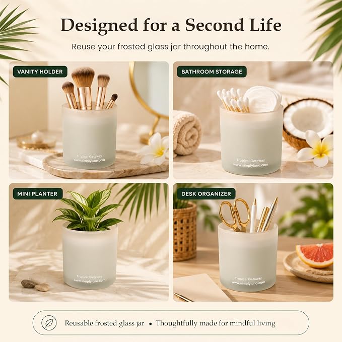 Tropical Getaway Coconut & Grapefruit Scented Candle | 14oz Soy Wax | 50+ Hour Long Lasting Burn | Reusable Glass Candle Jar with Bamboo Lid & Eco Friendly Gift Box |Luxury Scented Candle for Home