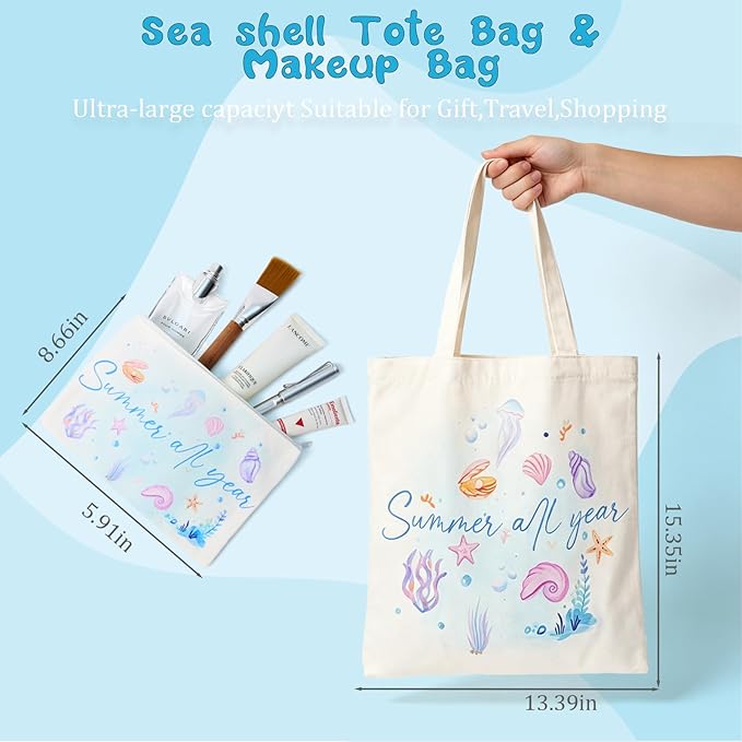Gifts for Women, 10pcs Ocean Themed Happy Birthday Gifts for Women, Gift Basket Filled with Beach Lover Essentials Blue Ideas Inspirational w/ Seashell Tote Bag Thinking of You for Mom Sister Friend