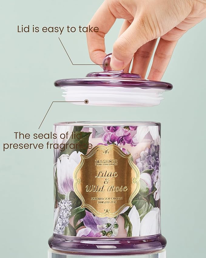 M&SENSE Lilac Rose Candle 12.7oz Floral Summer Gift 2 Wick | Large Natural Soy, Non-Toxic, Relaxing Scent, Perfect Floral Gift for Women, 75 Hours Long Lasting