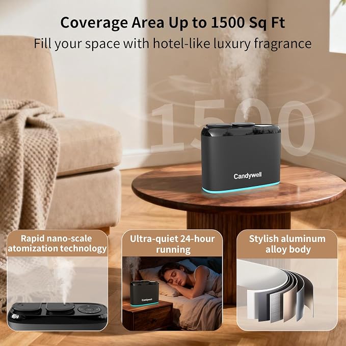 Smart Essential Oil Diffuser with Dual Nozzle & App Control, Waterless Diffuser for 1500 Sq Ft, with 4 Timer & 4 Mist Levels, Hotel Scent Diffuser for Home & Office