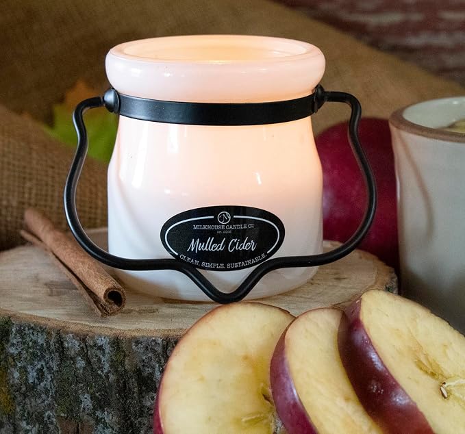 Milkhouse Candle Company Mulled Cider Soy Candle - Apple Cider | Cinnamon & Clove | Orange Zest Scented - 5 oz Cream Jar wtih Lid, 35+ Hour Burn Time, Made in the USA