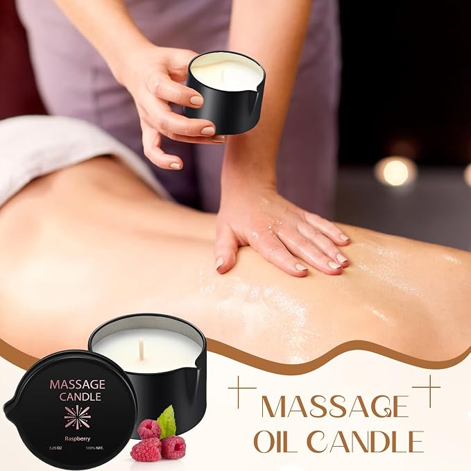 Nuanchu 2 Pcs 2.35 oz Massage Oil Candle, Ignite Low Temp Scented Body Oil Candles for Massage Therapy Soy Based Mother's Day Home Gift Spa Use, Raspberry