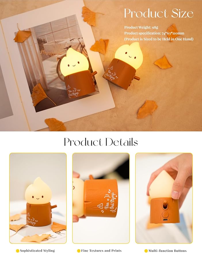 WANIDEA Flameless Candles Lamp, Cute Night Light,Torch Stump Light, LED Tea Lights Candles Rechargeable Night Light,Suitable for Kids lamp Bedroom,Outdoor,Camp, Gift, Christmas,Halloween