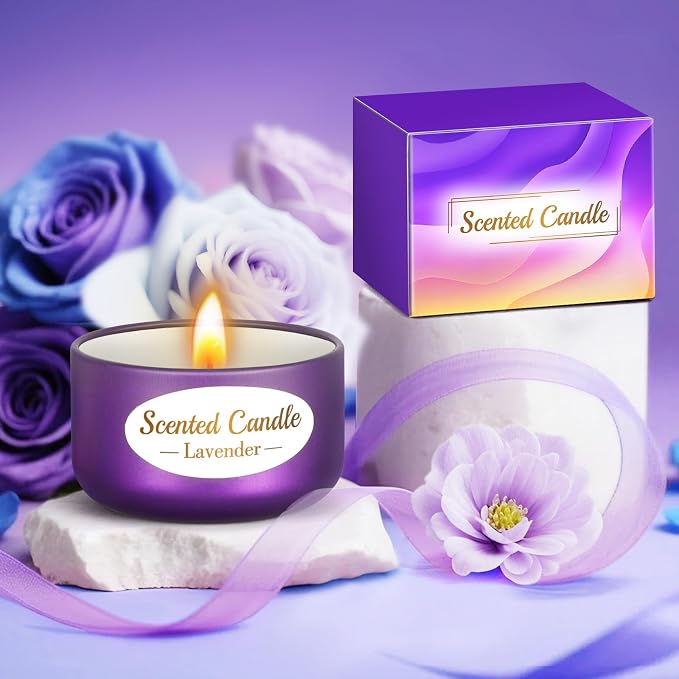 Birthday Gifts Set for Women Her Mom Wife Girlfriend Friend - Purple Self Care Spa Relaxation Gift Basket Set with Novelty Stainless Steel Coffee Tumbler, Lavender Candle, Bath Bomb