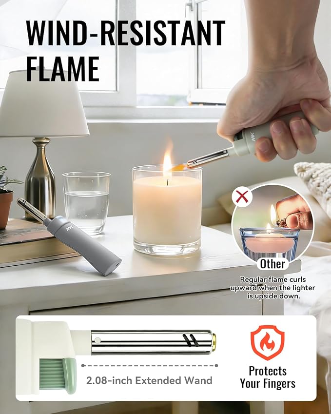 MK Candle Lighter, Butane Refillable Wind-Resistant Flame, 4-Pack for BBQ, Camping, Outdoor Use (Earthy-4PC)