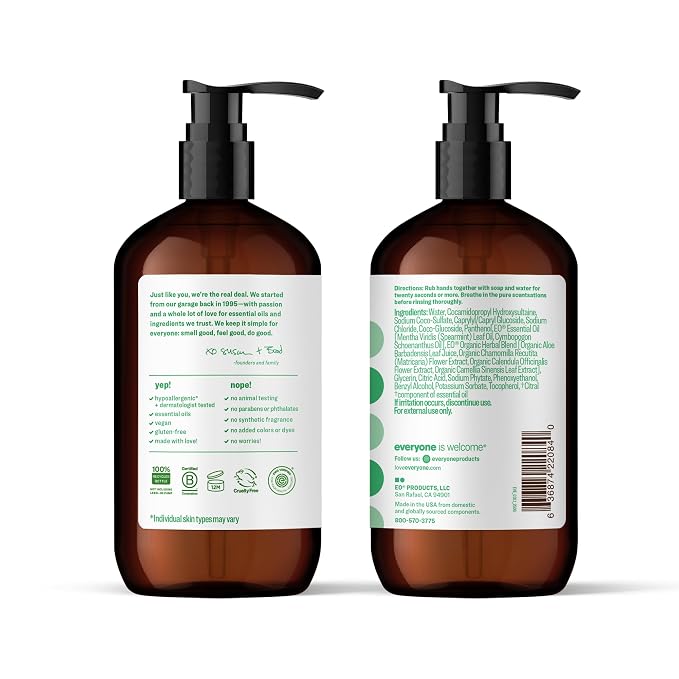 Everyone Liquid Hand Soap, 12.75 Ounce (Pack of 3), Spearmint and Lemongrass, Plant-Based Cleanser with Pure Essential Oils