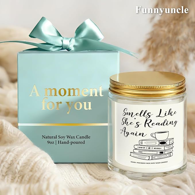 Funnyuncle Book Lover Gifts, Bookish Candle for Women, Teacher, Readers, Bookworm, Librarian, Dark Romance Decor 9oz Lavender Scented Soy Wax Candle Gifts for Mother's Day Birthday Christmas