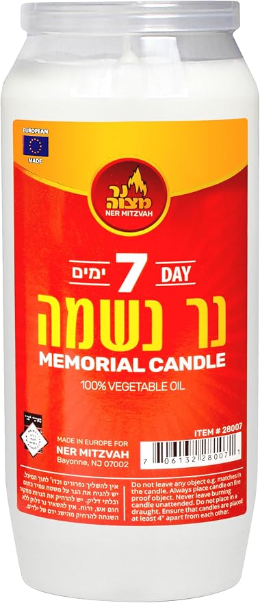 Ner Mitzvah 7 Day Yartzeit Candle - 3 Pack Kosher Yahrtzeit Memorial and Yom Kippur Candle in Plastic Holder