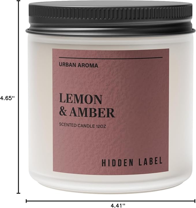 Hidden Label Lemon Amber Soy Candle, 12oz 2-Wick, 70H Bright Warmth | Non-Toxic Natural Wax, Paraben & Phthalate-Free, Clean Burn | Elegant Decor & Gift-Ready | Uplift & Relaxation