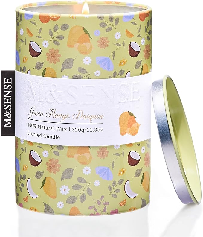 M&SENSE Spring Candle 11.3 oz,Green Mango Daiquiri Scented Candle, Non-Toxin Soy Wax for Home Scented, Floral Candles Gift for Women,Up to 70 Hours Burning Long-Lasting Fragrance