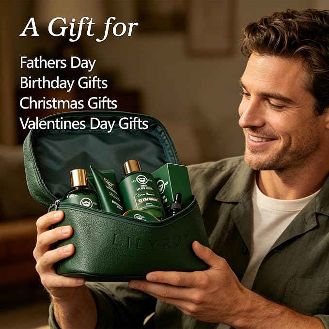 Gifts for Men, Fathers Day Gifts, Spa Set for Men - Luxurious 32Piece Shea Butter Bath & Beard Gift Set, Bath & Body Care Kit for Him | Christmas, Valentine's Day, Birthday, Spa Gift Set for Dad