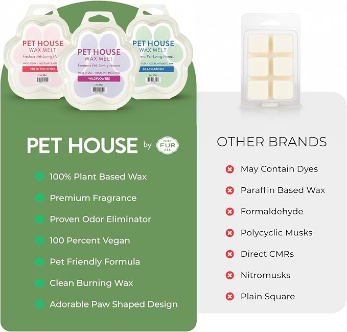 One Fur All Pet House Spring and Summer Wax Melts for Pet Odor, Natural, Plant Based Soy Wax Melts, Long Lasting Fragrance for Fresh Smelling Homes, Juicy Melon