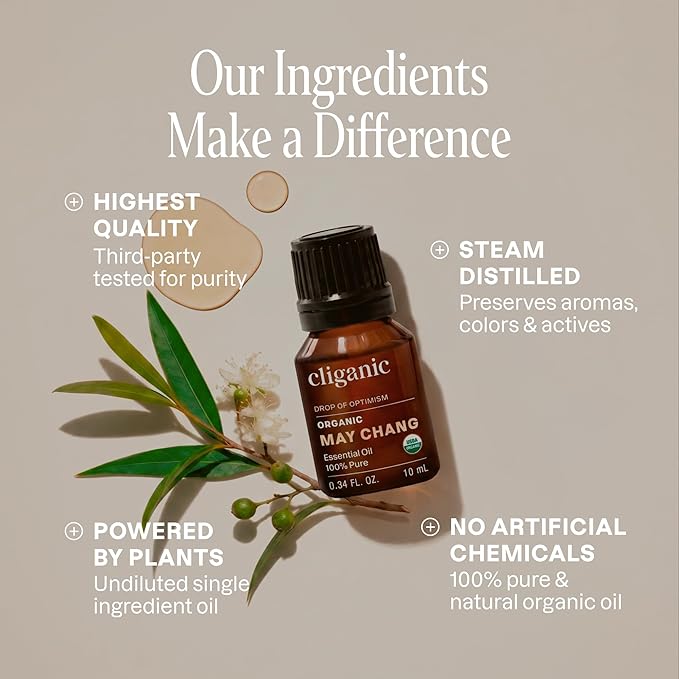 Cliganic May Chang Essential Oil, 100% Pure Natural for Aromatherapy | Non-GMO Verified