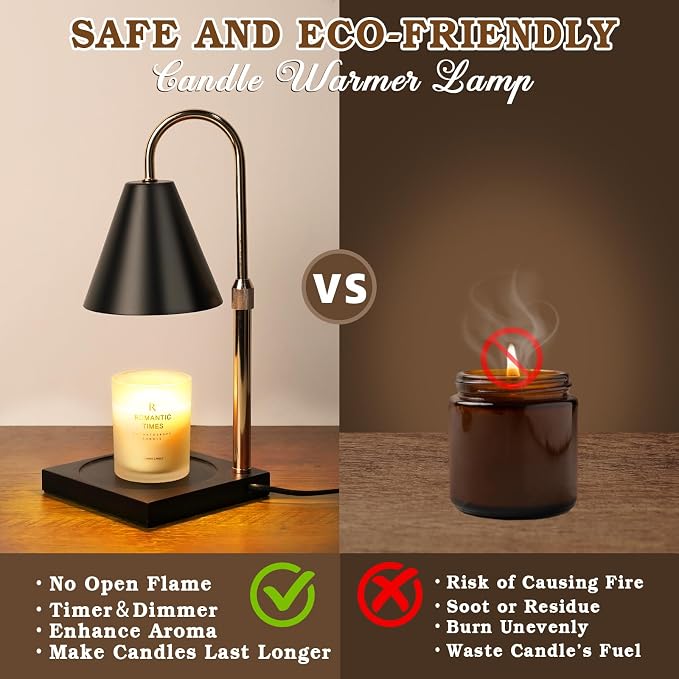 Candle Warmer Lamp with Timer Dimmer, Electric Candle Lamp Warmer for Bedroom Decor, Mothers Day Birthday Gifts for Women Mom, Height Adjustable Metal Candle Lamp, House Warming Gifts, Black