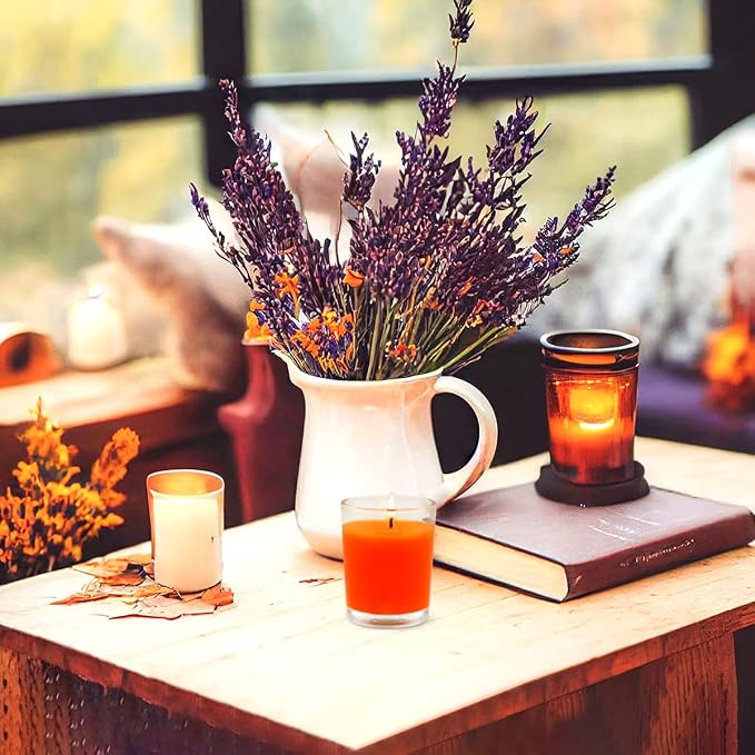 Set of 20 Orange Votive Candles Clear Glass Filled Unscented Soy Wax Candle for Home Halloween Fall Harvest Thanksgiving and DIY
