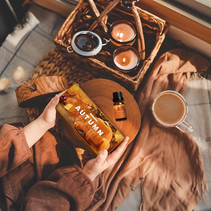 ARVIDSSON Autumn Fragrance Oil Set, Fall Essential Oils for Diffuser, Candle Making - Pumpkin Spice, Cinnamon, Spiced Cider, Snickerdoodle, Autumn Wreath, Pine, Cozy Scented Oils