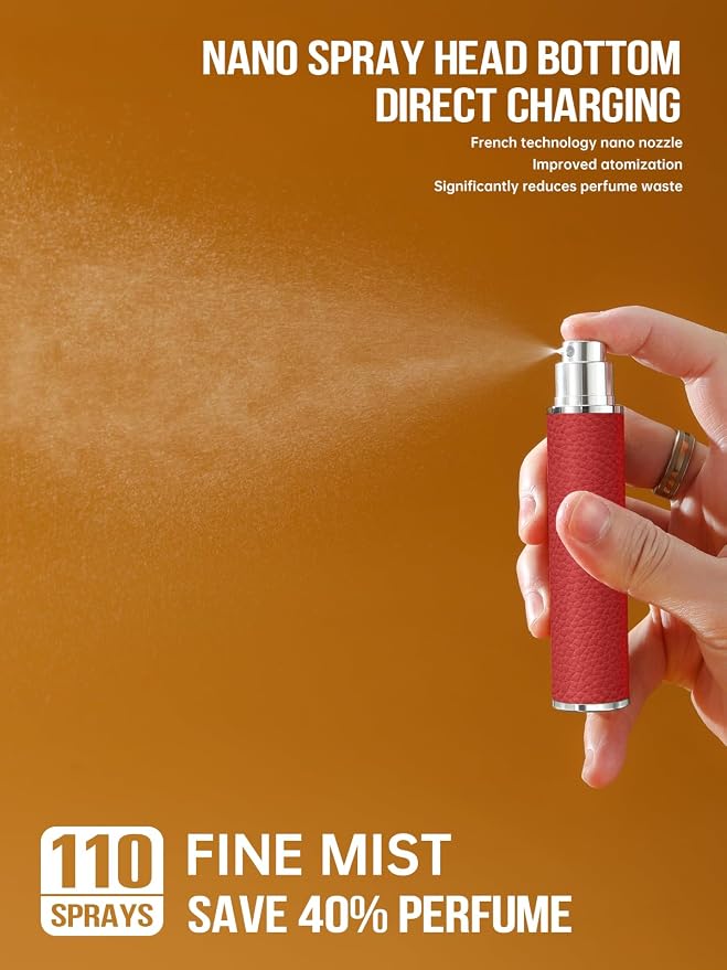 10ML Genuine Leather Atomizer Sprayer for Perfume - Portable Mini Cologne Sprayer for Woman Man - Perfume Travel Refillable Bottle,Travel Essential Fragrance Spray Bottle (Red)