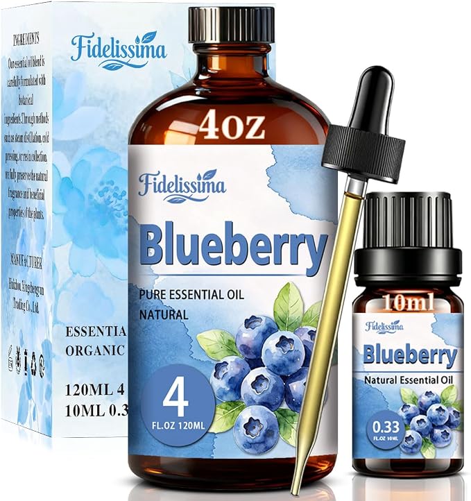Fidelissima Natural Essential Oil Set,5 Scents Gift Kit–Blueberry,Cinnamon,Sandalwood,Cherry Blossomm,Lotus,Fragrance Oil for Diffuser,Candle Soap Making,Personal Care with Glass Dropper