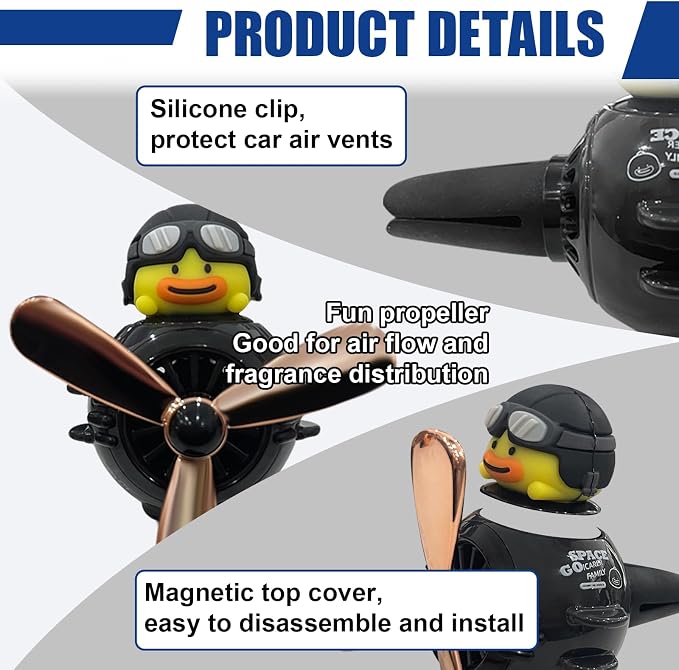 Pilot Duckling Car Dashboard Air Vent Trim Clip, Cute Cartoon Car Rotating Propeller Air Outlet Decoration, Cool Automotive Interior Perfume Diffuser Ornament Accessories (Duck)