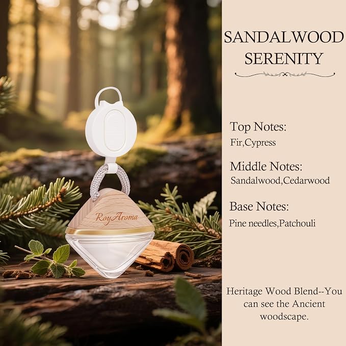 RoyAroma Car Air Freshener Hanging Diffuser with Adjustable Rope | Long Lasting Natural Essential Oil Scent for Cars | Non-Toxic Car Fragrance for Men & Women | Sandalwood