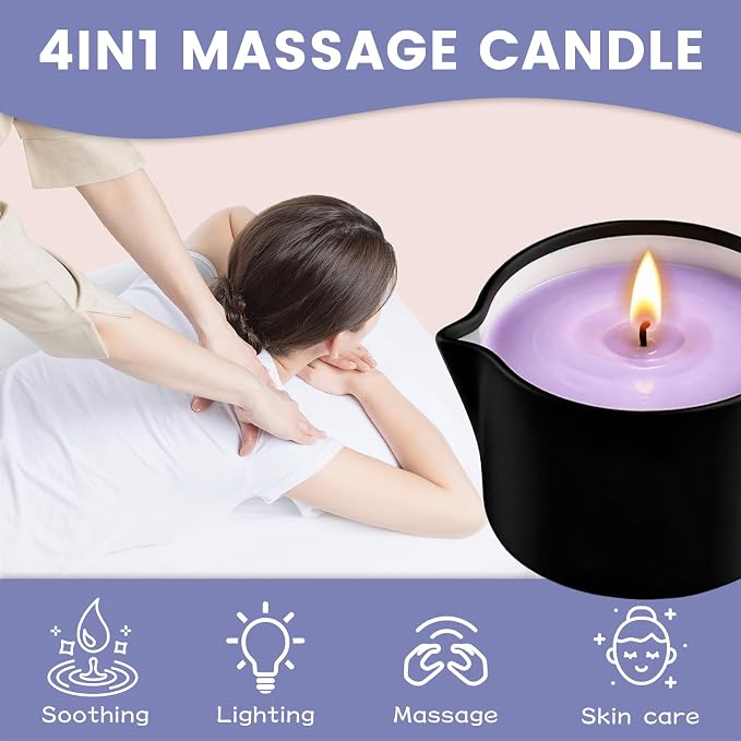 Soybean Wax Warming Massage Oil Candle for Stress Relief and Skin Moisturizing, Romantic Gift SPA Use Home Scented Candle Body Oil Caramel Whisky Scent 2.35 OZ (Lavendel)