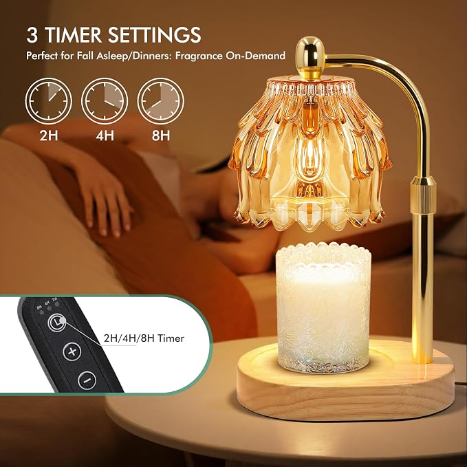 Candle Warmer Lamp with Timer - Electric Wax Melt Warmer with Adjustable Height and Dimmer for Scented Candle Wax, Home Fragrance Décor and House Warming Birthday Gifts for Women Mom
