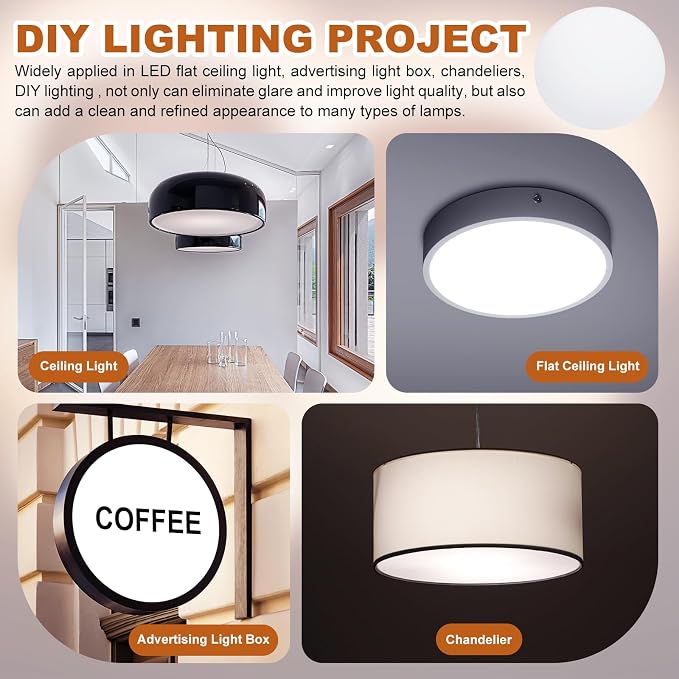 PATIKIL 7.5" Diameter Lampshade Diffuser, 2mm Thick Round Diffuser Sheet for Drum Lampshades, Pendants Light, DIY Light Shield, Frosted White