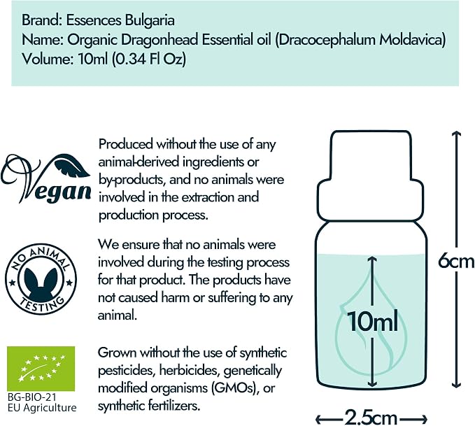 Essences Bulgaria Moldavian Dragonhead Essential Oil 1/3 Fl Oz | 10ml | Dracocephalum Moldavica | 100% Pure and Natural | Undiluted | Therapeutic Grade | Family Owned Farm | Steam-Distilled | Non-GMO