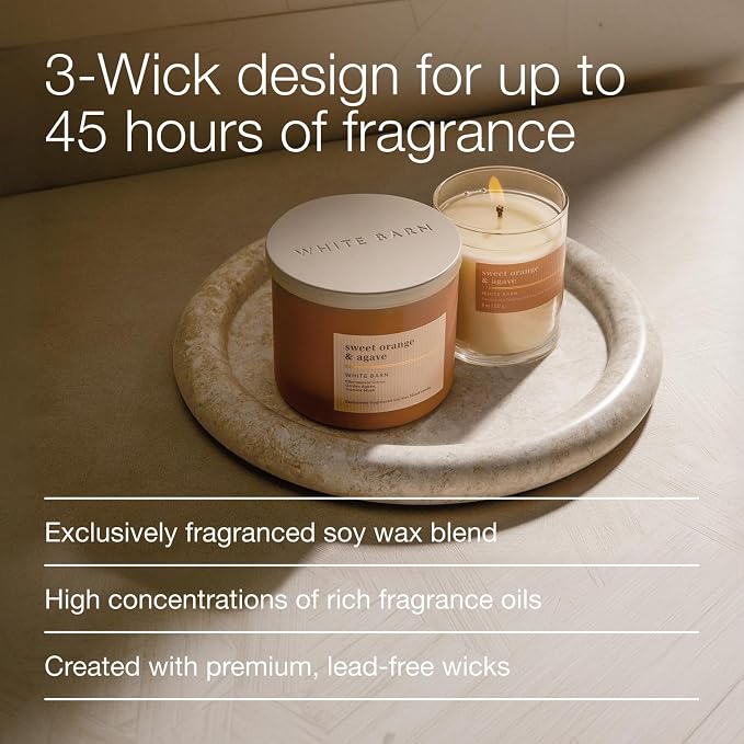 Bath & Body Works 3-Wick Candle, Sweet Orange & Agave Citrus Candle, Strong Throw, Long-Lasting Burn Up to 45 Hours, Exclusively Fragranced Soy Wax Blend, 14.5 oz - 1 Pack