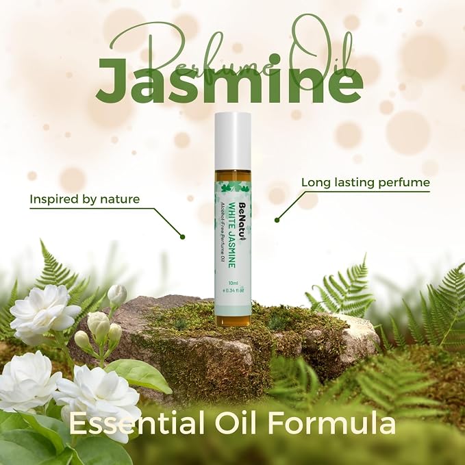 benatu Jasmine Perfume Oil Roll On for Women, Alcohol Free Eau de Parfum,Travel Size Essential Oil Body Fragrance, Concentrated Rouge Floral Scent, 10 ml