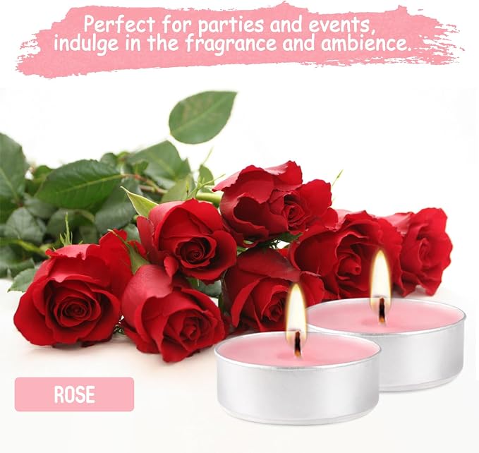 Pink Rose Scented Tealight Candles -Giant 100 Pack Votive Candles Bulk - Smokeless Tea Light Candle Gift Set for Valentine's Day,Holiday, Wedding and Home - 4 Hour
