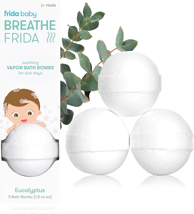 Frida Baby Natural Vapor Bath Bombs for Toddlers & Kids, Eucalyptus Essential Oil Bath Bombs for Aromatherapy, 3 Count