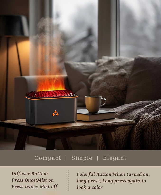 Essential Oil Diffuser, Flame Air Aromatherapy Diffuser, 7 Color Changing Light, Aromatherapy Humidifier with Auto Shut-Off for Home, Bedroom, Yoga, Spa(White)