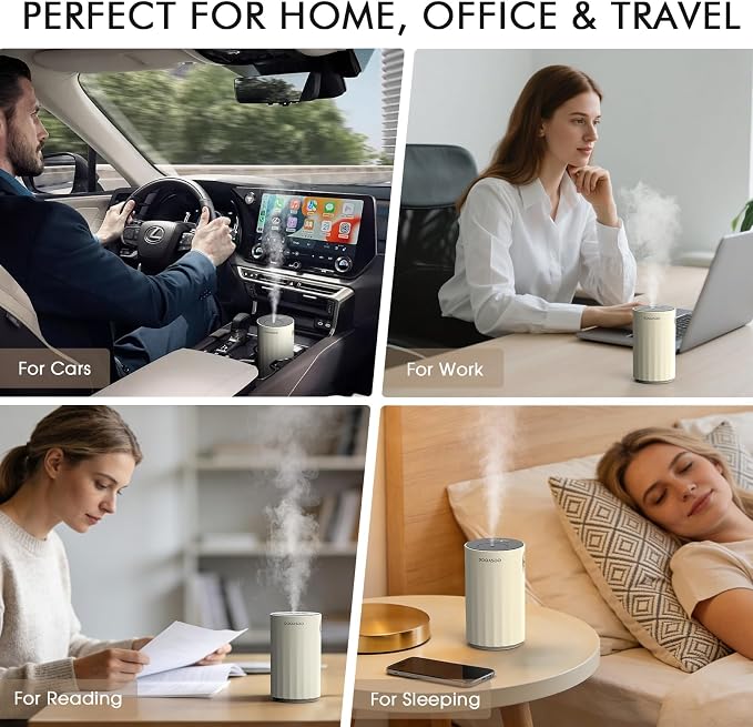 Waterless Diffuser for Essential Oil, Car Diffsuer, 96H Battery Operated Portable Nebulizer Mini Scent Air Machine with Dual Home Vehicle Modes for Bedroom Office Travel - White