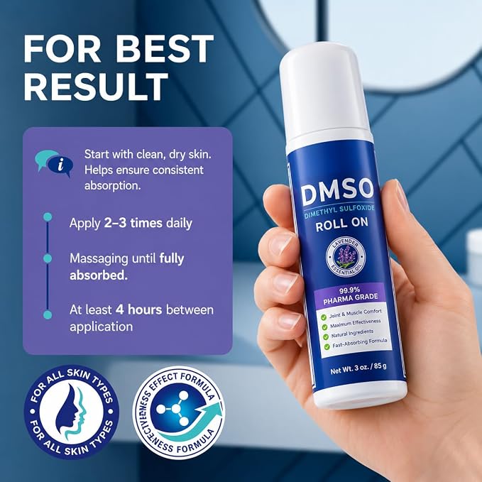 DMSO Roll-On Gel - 99.9% Pharmaceutical Grade DMSO for Joint & Muscle Relief - Fast-Absorbing Formula with Arnica, Frankincense, Aloe Vera & Magnesium Chloride - Lavender Scented, 3oz