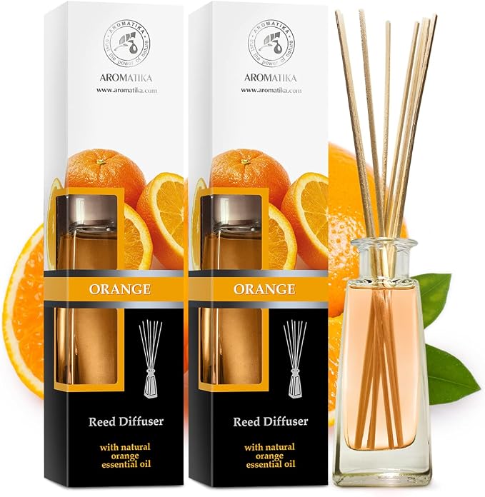 Reed Diffuser Orange - 2x3.4 Fl Oz - Fresh Room - Long Lasting Fragrance - Scented Reed Diffuser Orange - Diffuser Gift Set - Best for Aromatherapy - Home - Orange Essential Oil Diffuser