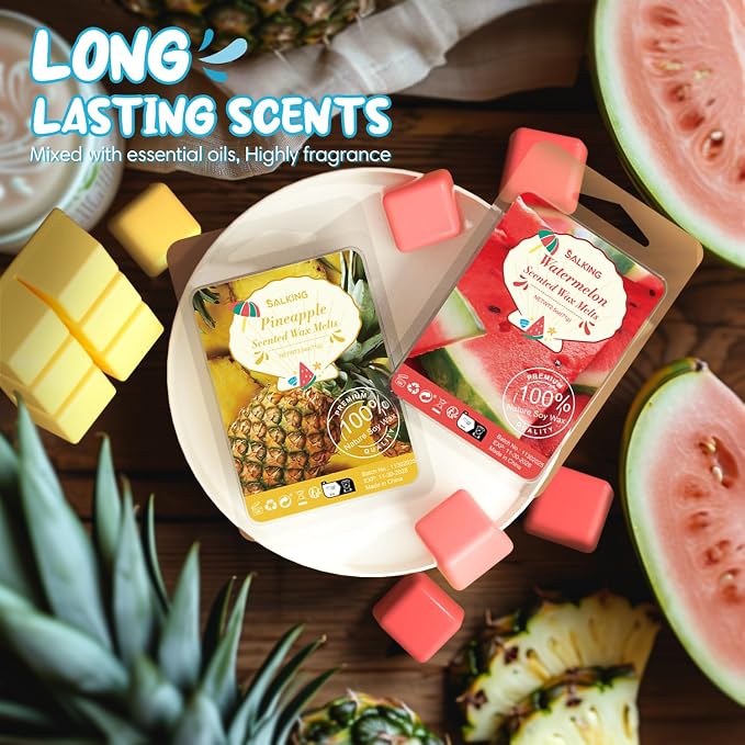 Summer Scented Wax Melts, Soy Wax Melts Gift Set, Wax Cubes/Tarts for Warmer - Ocean Breeze, Coconut, Mojito, Vanilla Ice Cream, Pineapple, Watermelon, Pink Sands, Night, 8x2.6 oz