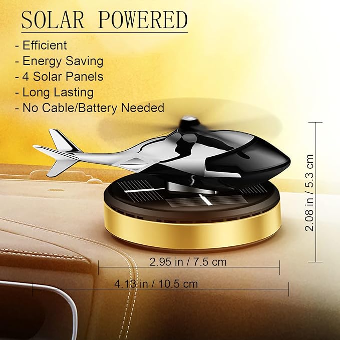 Al Alloy Helicopter Solar Air Freshener,Home&Car Interior Décor Model|Gold | Solar Rotating Diffuser for Car & Home. No Battery &Cable Needed. Premium Gold Al Alloy Freshens Air Naturally