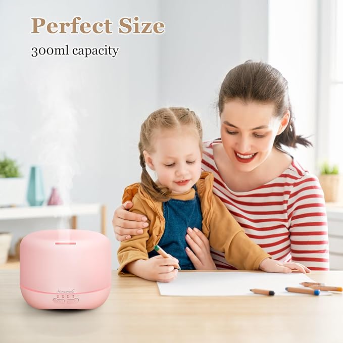 Aromatherapy Essential Oil Diffuser for Room: Air Humidifier Aroma Scent Cool Mist Colorful Lights Cute Small Large Auto Off Ultrasonic Diffusers for Home Bedroom Pink (300ml)