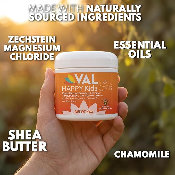 VAL Magnesium Cream for Kids | Relaxation for Daytime & Bedtime Routine | Gentle Zechstein Magnesium Chloride | Calm & Mood Support | with Chamomile, Shea Butter & Essential Oils | USA Made | 4oz