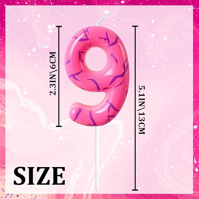 Number 9 Birthday Candle for Cake – Pink Gradient Number Candle with Mystic Rune Pattern, Decorative Cake Topper for Anniversary & Celebration
