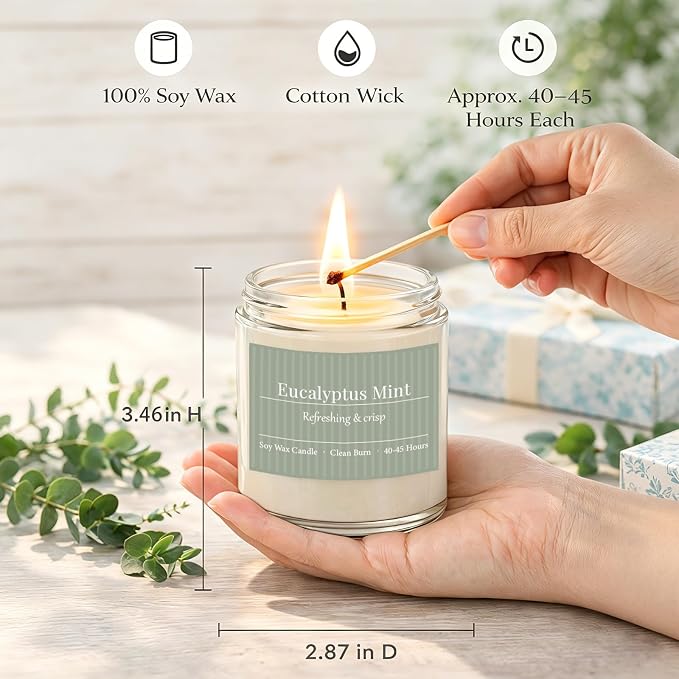 Scented Candles Gift Set,6 Pack Spring Summer Soy Wax Aromatherapy Candles,Lemon Verbena,Coconut Lime,Sea Salt Breeze, Citrus Basil, Eucalyptus Mint & Cherry Blossom