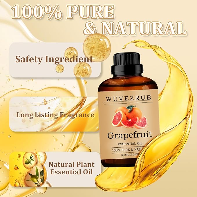 Grapefruit Essential Oil 240ML - 100% Pure and Natural Oils for Aromatherapy Diffuser - 8 Fl Oz/Grapefruit