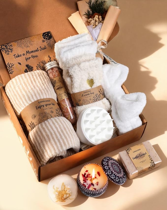 Natural Spa Gift Baskets - Natural Pampering Spa Set, Self-Care Get Well Soon Thinking of You Basket,Thank You Gifts, Unique 11pcs Gift Set for Women Wife Mom Her Birthday